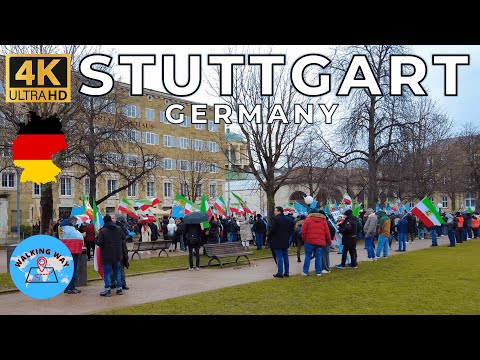 Stuttgart, Germany Walking Tour - Protest for the Revolution in Iran - 4K 60fps