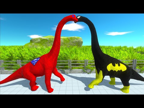 BATMAN BRACHIOSAURUS vs SUPERMAN BRACHIOSAURUS DEATH RUN -  Animal Revolt Battle Simulator