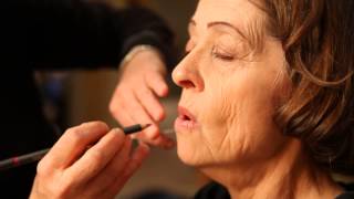 Actress Karen Teliha is made up as Bette Davis video