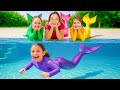 Kid Turned Into A Mermaid At The Swimming Pool Summer Stories