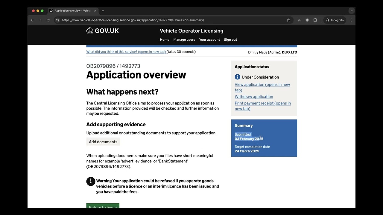 Interim operator's licence received in 24 days - DLPX Ltd - OB2079896