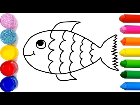 Apprendre à Dessiner et colorier un Poisson Brillant, peindre vidéo éducative
