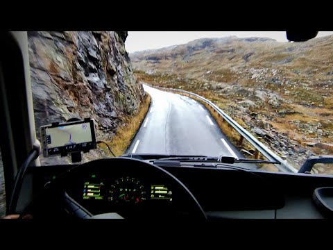 POV Driving Norway. Movement in a column in the mountains E134