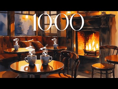 10 Minute Countdown Timer - Cozy Coffee Shop With Fireplace & Music (Jazz)