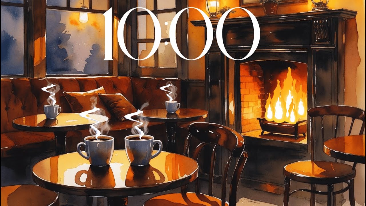 10 Minute Countdown Timer - Cozy Coffee Shop With Fireplace & Music (Jazz)