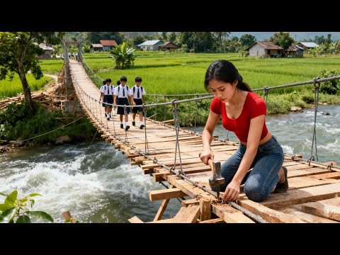The young woman spent 107 days building a bridge across the fast-flowing river
