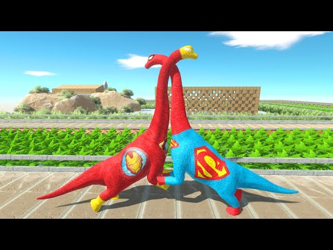 NEW IRON MAN vs ALL SUPER MAN BRACHIOSAURUS BATTLE DEATH RUN - Animal Revolt Battle Simulator