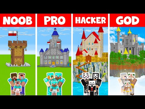EPIC Minecraft Castle Build Challenge - Noob vs Pro vs Hacker vs God!