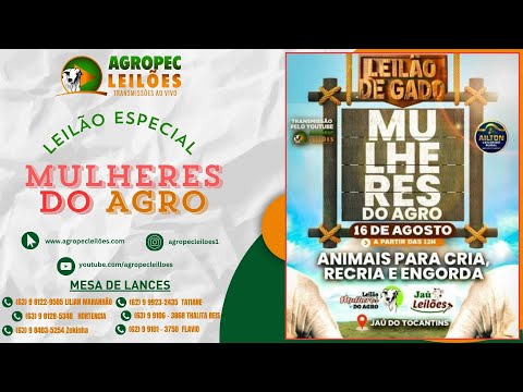 agropecleiloes.com LEILÃO ESPECIAL MULHERES DO AGRO | JAÚ LEILÕES - JAÚ DO TOCANTINS - 16/08/2025