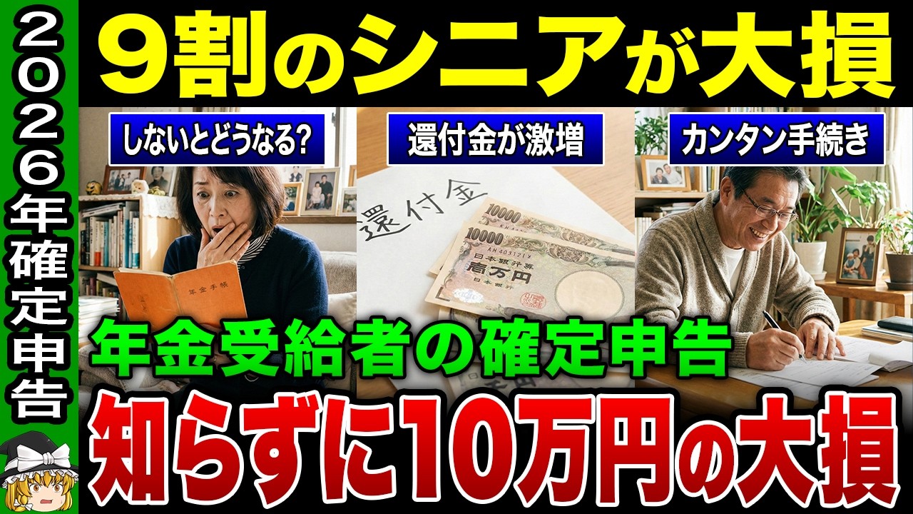 【2026年最新版】年金受給者が「確定申告しないだけ」で一生に100万円損するカラクリ&非課税世帯になる裏ワザ【ゆっくり解説】