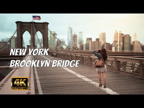 Sunset Walk on Brooklyn Bridge, New York City 🇺🇸 4k: Beautiful Evening in the Big Apple