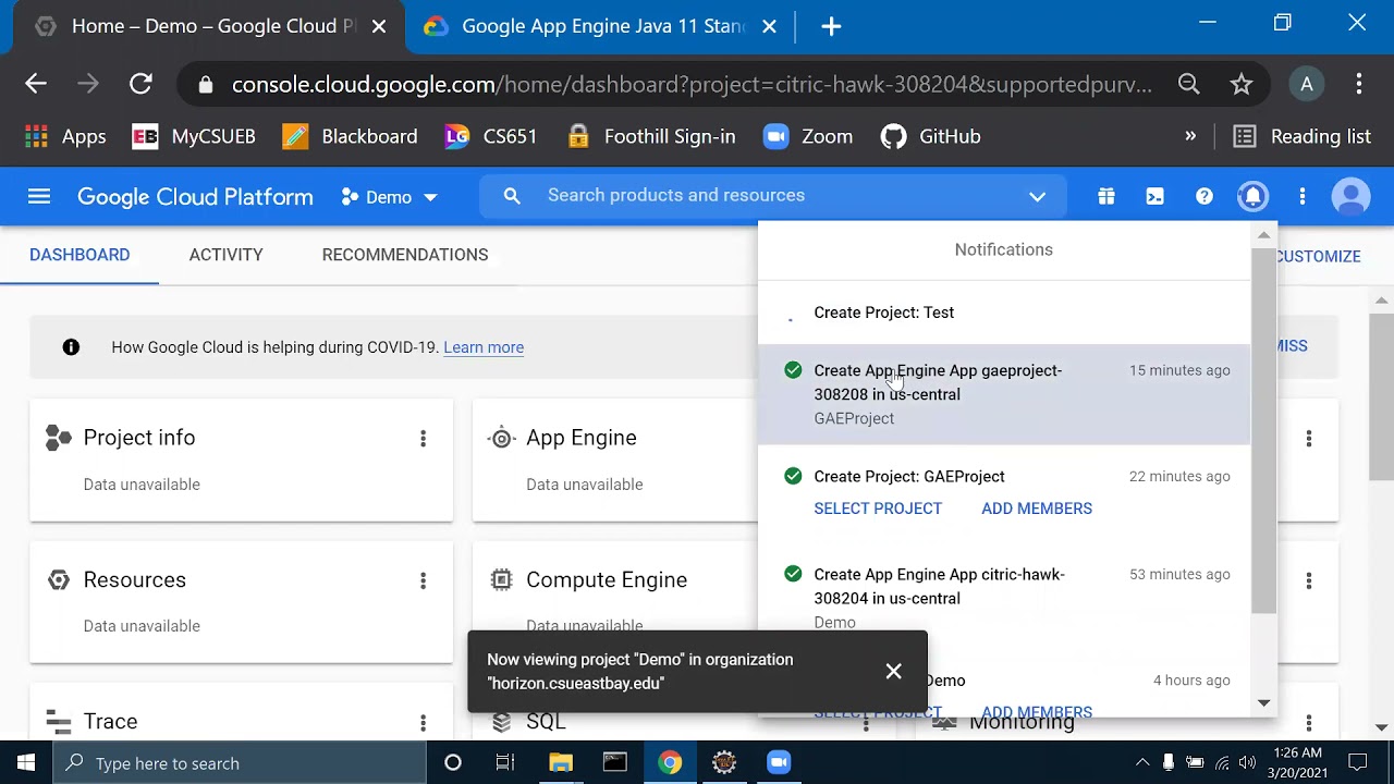 Google Cloud Platform - Java Project on  GAE