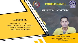 Lecture 40 : Analysis of Statically Indeterminate Structures: Method of Consistent Deformations (Con
