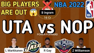UTA vs NOP Dream11 team || UTA VS NOP NBA | uta vs nop basketball today match final team | FANTASYJK