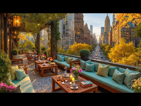 Outdoor Balcony Café in New York City 🍂 Cozy Autumn Morning Ambience with Coffee & Jazz