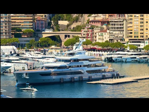 FEADSHIP 80m VALOR MANEUVER AT LONG FLOATING PONTOON AT MONACO YACHT SHOW 2025@emman25MC