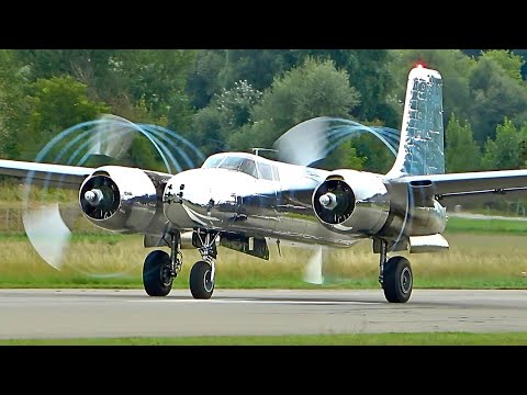 5,000 Horsepower ROAR: Douglas A-26B Invader's Powerful Takeoff at Bern, Switzerland!!