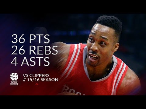 Dwight Howard 36 pts 26 rebs 4 asts vs Clippers 15/16 season