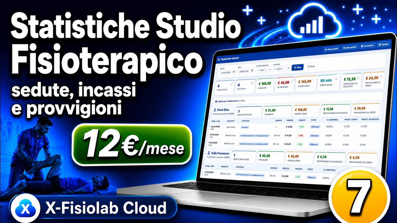 Statistiche Studio Fisioterapico sedute incassi e provvigioni collaboratori X-Fisiolab Cloud