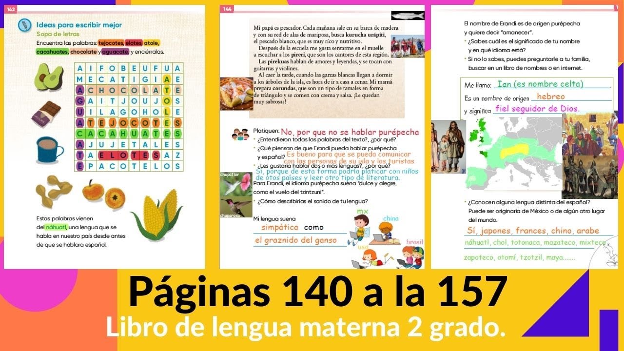 Páginas 140 a la 157 Lengua materna 2 grado