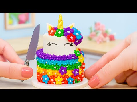 🦄 Mini Magical Rainbow Cake Recipe🌈Colorful Miniature Rainbow Unicorn Cake Decoration | Lotus Cakes