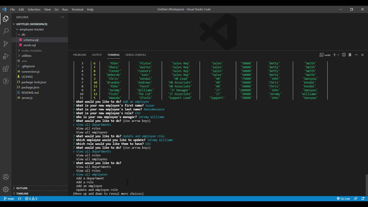 MySQL Employee Tracker Demonstration