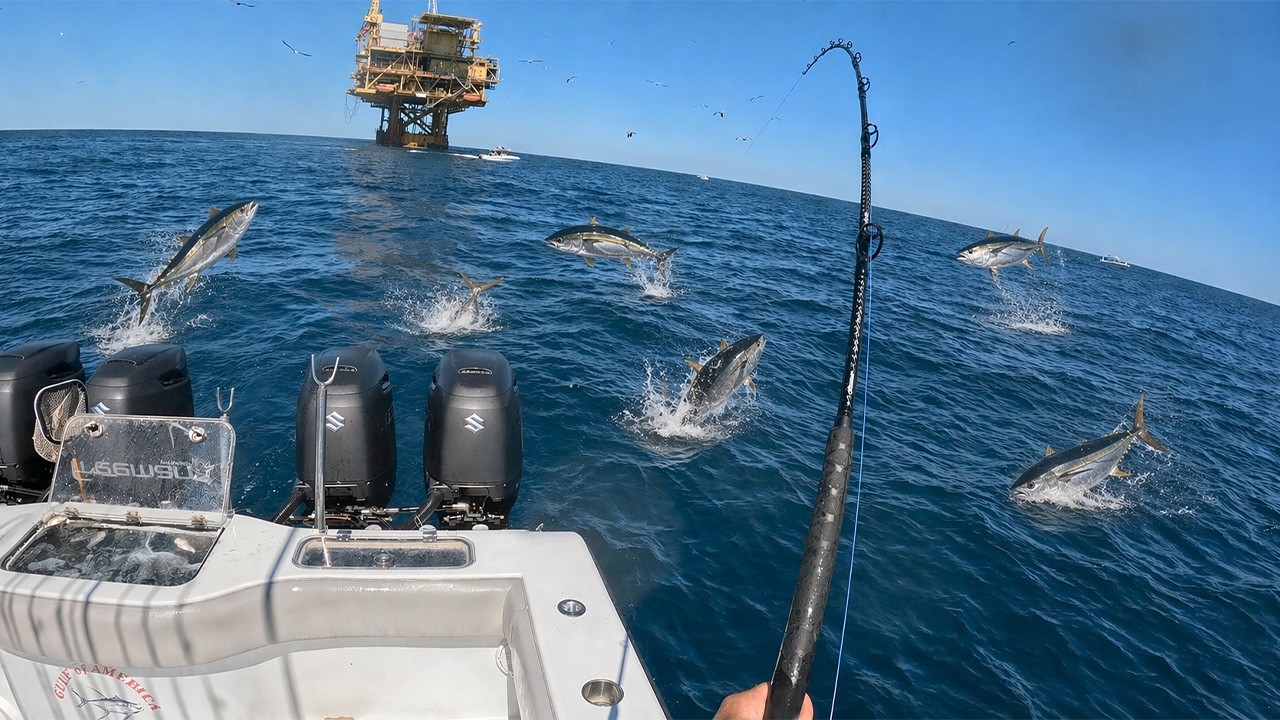 INSANE Tuna on a FLOATING Oil Rig (4000 ft Deep) How To Catch (C&C)