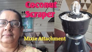 Grating Coconut Now very easy using Coconut Scraper mixie attachment in English.