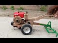 How To Make A Mini Power Tiller Agriculture Tractor With Cultivator From Cardboard With DC Motor