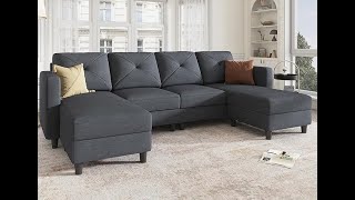 🛋️ Best U-Shaped Sectional Sofa for Living Room! | HONBAY Bluish Grey Convertible Couch Review