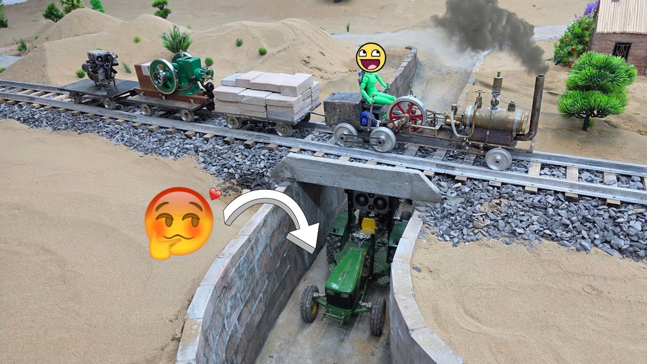 Built bridge for train and powerful tractor and engine water pump
