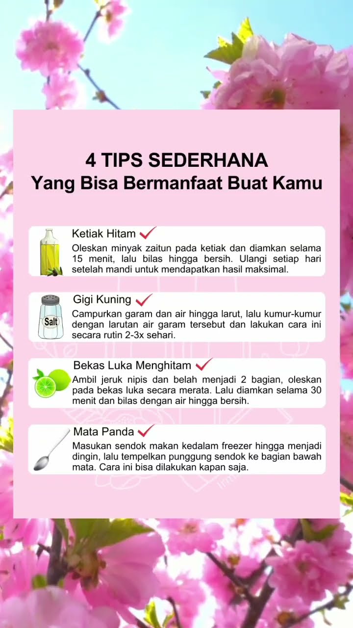 Yuk simak 4 tips merawat diri agar tampil makin menarik! Semoga bermanfaat ya, jangan lupa kasih ❤️ dan follow untuk tip...