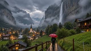 Sis ve Yağmurda Lauterbrunnen 🌧️ İsviçre'nin Şelaleler Vadisinde Sakin Sonbahar 