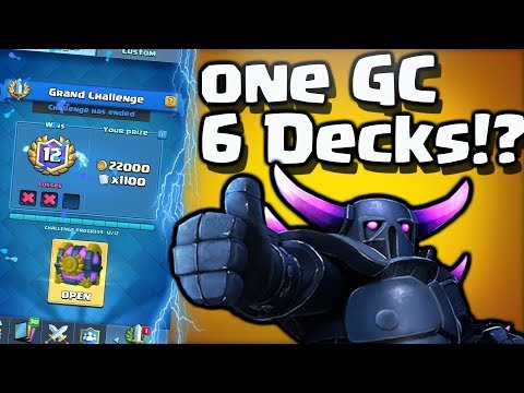 Using 6 Decks for 12 Wins in a Grand Challenge! Logbait/X-Bow/Graveyard/Pekka/Miner/3 Musk
