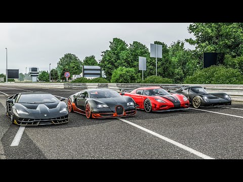 Forza 7 Drag race: Bugatti Veyron SS vs Centenario (1115hp) vs Agera R vs Ultima Evolution 1020