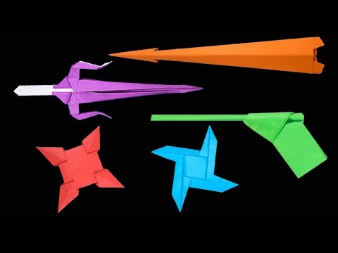05 Easy Origami Ninja Star/Sword/Knife/Gun - How to make