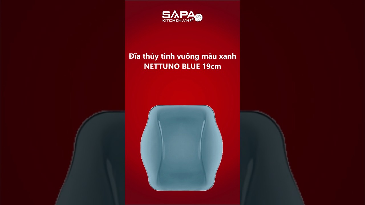 Đĩa thủy tinh vuông Nettuno Blue 19 cm màu xanh