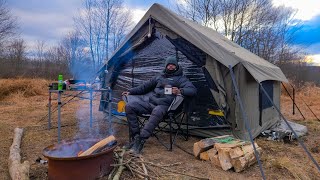 Winter Inflatable Tent Camping With A Diesel Heater !!