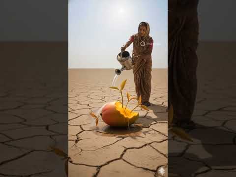 Woman plants a mango tree by watering it 😭 #ai #tree #save #water