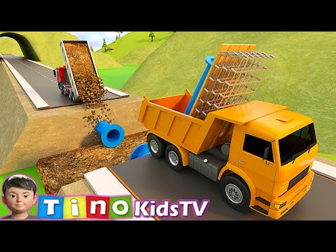 Fixing a Highway Collapse | Dump Truck, Roller & Cement Mixer Animation