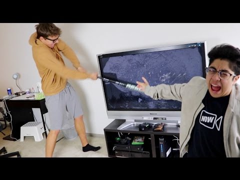 ANGRY KID SMASHES TV!!