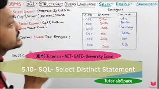5 .10- Select Distinct Statement | sql distinct | unique sql | select distinct | sql course online 