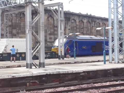 The x2 Class 68 DRS Nos.68002+68007 with FNA-D Nuclear Flask Wagon was passed through at Carlisle.