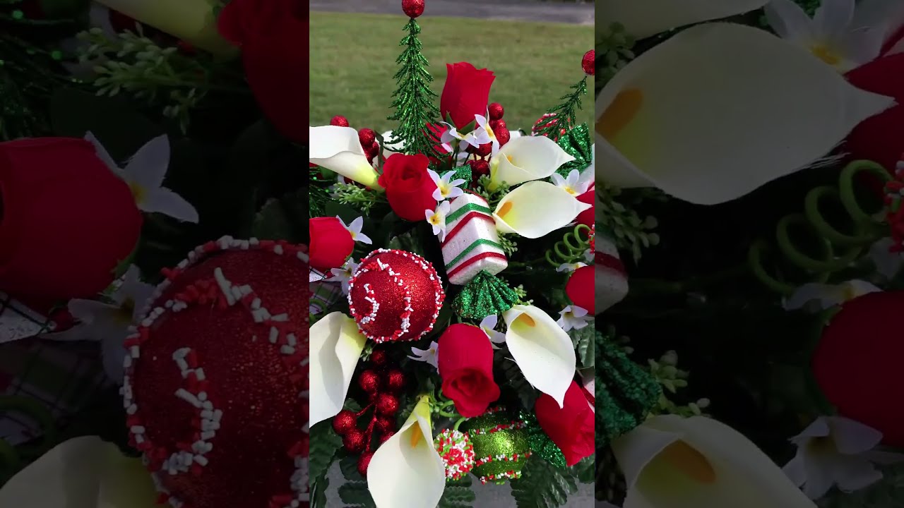 A beautiful festive Christmas Headstone Saddle with Christmas trees and candies!
