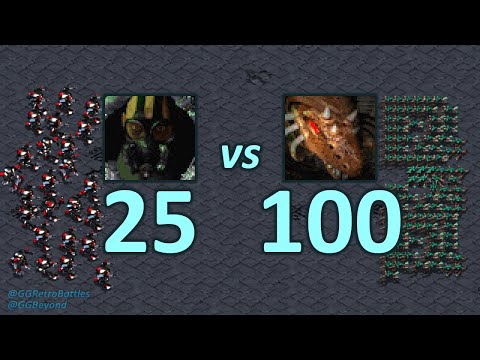 25 Goliaths vs 100 Zerglings - Same Mineral Cost - StarCraft Retro Battles