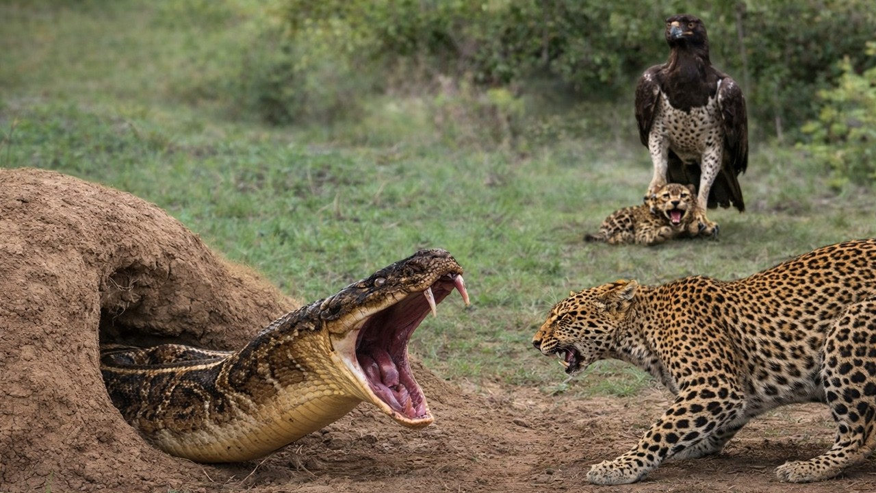 母ヒョウは巨大なニシキヘビを攻撃したことで、大きな代償を払った。