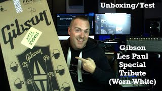 Video thumbnail for Gibson Les Paul Special Tribute Humbuckers Worn White Unboxing and Test by Cryptic Mask Guitar