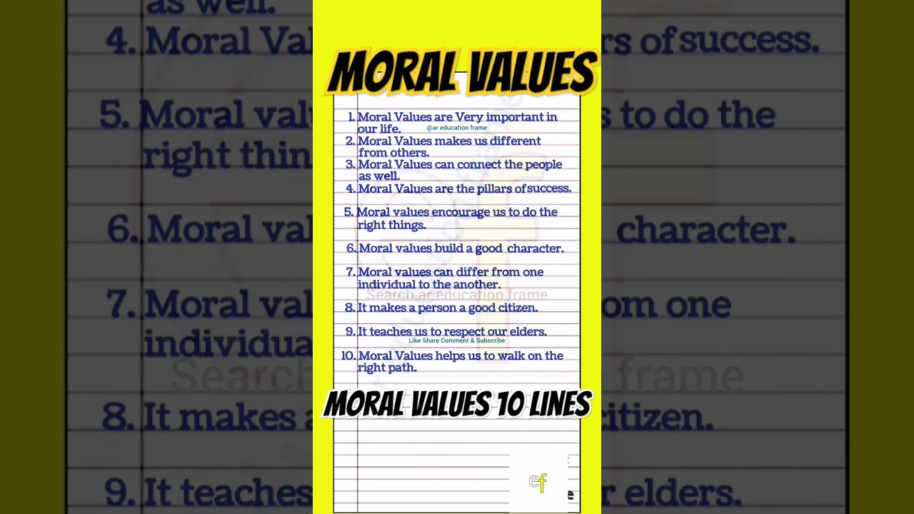 Moral Values For Students Moral Values For Kids 10 lines essay on Moral Values