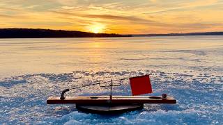 Chasing Flags and Catching Fish till Sunset! - Ice Fishing with Tip Ups!