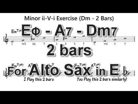 [ Em7b5 - A7 - Dm7 ] 2 Bars ii - V - i exercises for Alto Sax in Eb